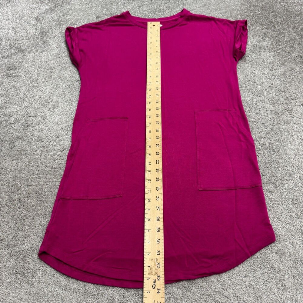 Lou & Grey Mini Crew T-Shirt Dress Womens Small Magenta Pink Pocket Short Sleeve - Picture 6 of 12